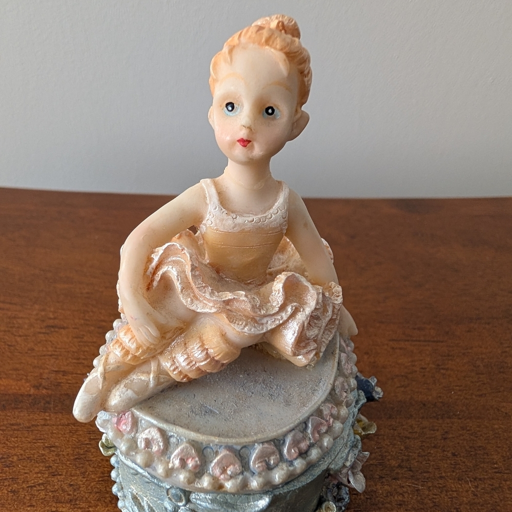 Vintage Ballerina Jewelry Box Trincket Box with Floral Accents